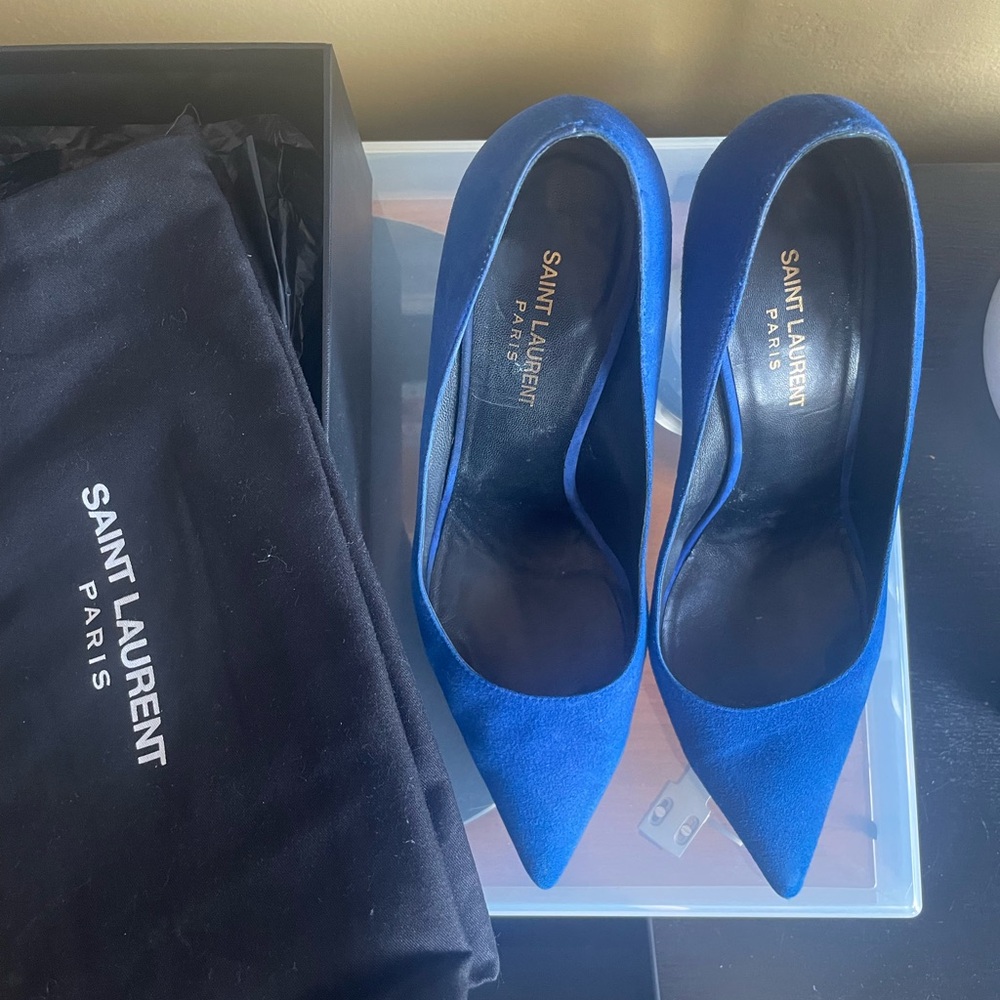 Saint Laurent Cobalt Blue Suede Heels - Picture 5 of 7